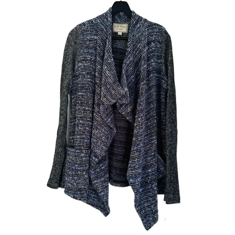 Lucky Brand Blue White Open Front Wool Blend Textured Cardigan Size Large